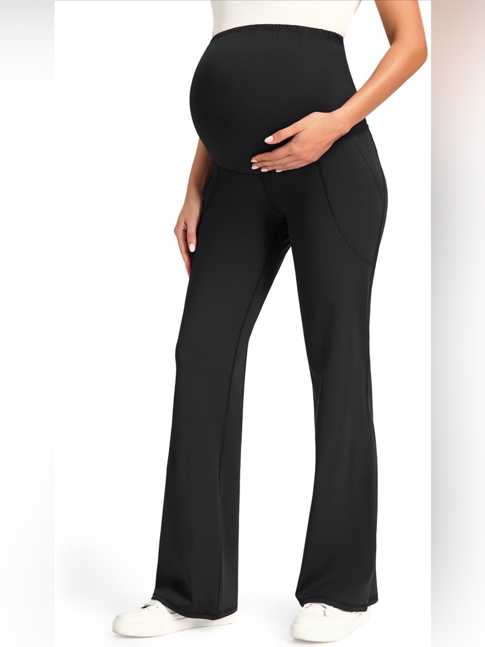 Maternity Flare Pants with Over-Belly Panel - Black